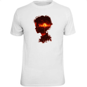 Camiseta Unissex Silueta feminina sunset red art