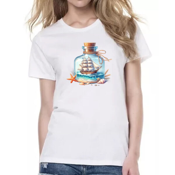 Camiseta Baby Look Navio na garrafa travel art - Imagem 2