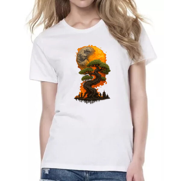 Camiseta Baby Look Bonzai sunset fire art - Imagem 2