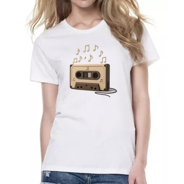 Camiseta Baby Look Retro Fita K7 notas musicais - Imagem 2