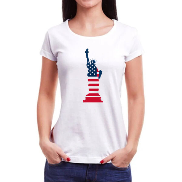 Camiseta Baby Look Estatua Liberdade Silhueta Bandeira EUA - Imagem 3