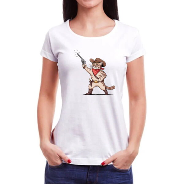 Camiseta Baby Look Gato Cowboy - Imagem 3