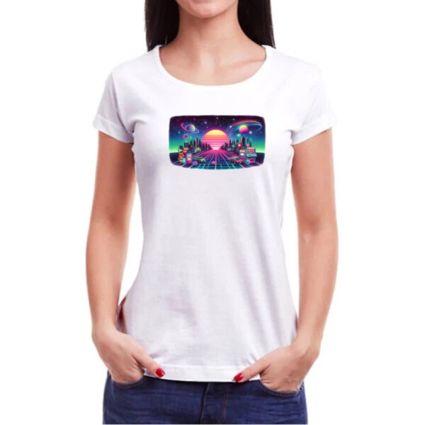 Camiseta Baby Look Nostalgia anos 80 neon - Imagem 3