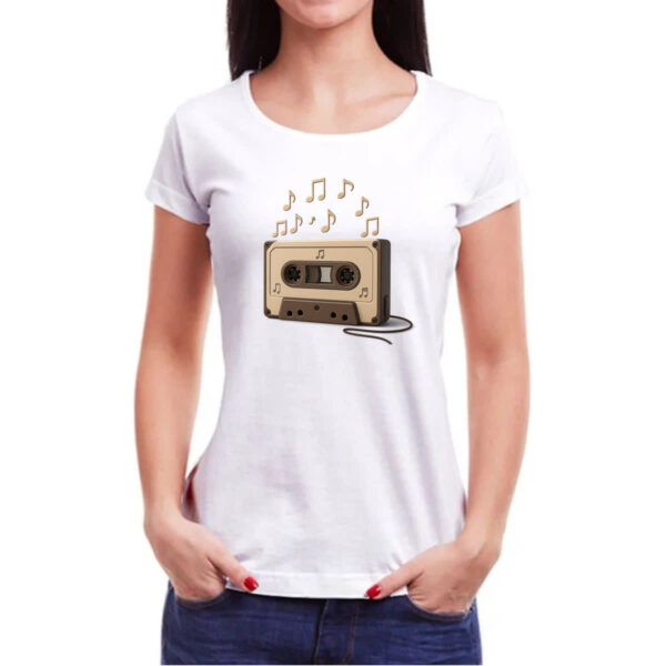 Camiseta Baby Look Retro Fita K7 notas musicais - Imagem 3