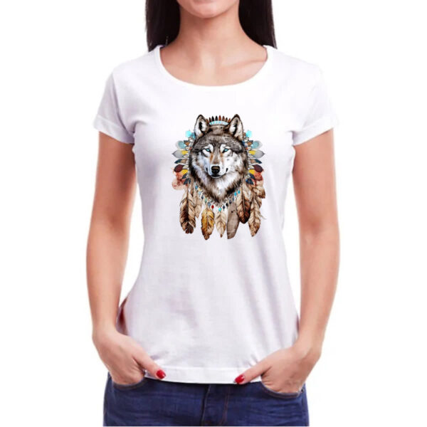 Camiseta Baby Look Lobo Nativo Americano - Imagem 3