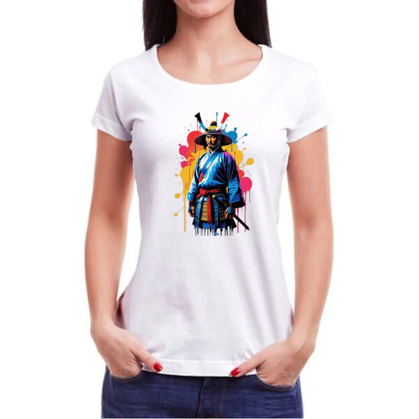 Camiseta Baby Look Samurai color style art - Imagem 3