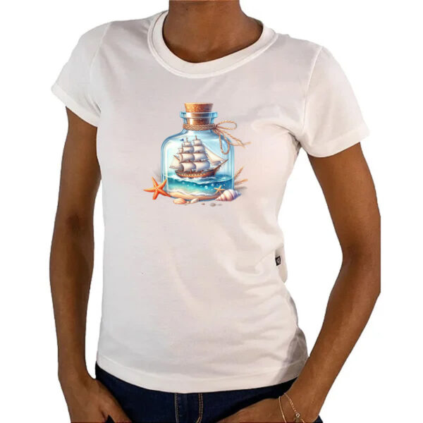 Camiseta Baby Look Navio na garrafa travel art - Imagem 4
