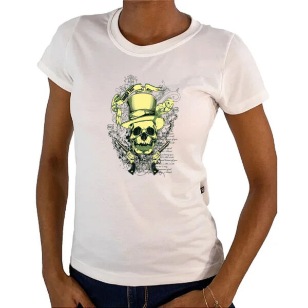 Camiseta Baby Look Caveira e revolveres - Imagem 4