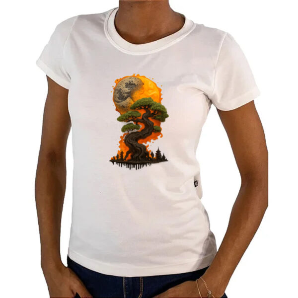 Camiseta Baby Look Bonzai sunset fire art - Imagem 4