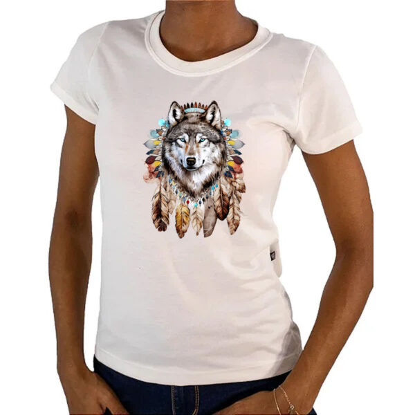 Camiseta Baby Look Lobo Nativo Americano - Imagem 4