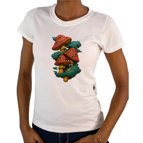 Camiseta Baby Look Cogumelos Off-White - Imagem 4