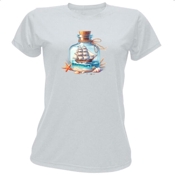 Camiseta Baby Look Navio na garrafa travel art