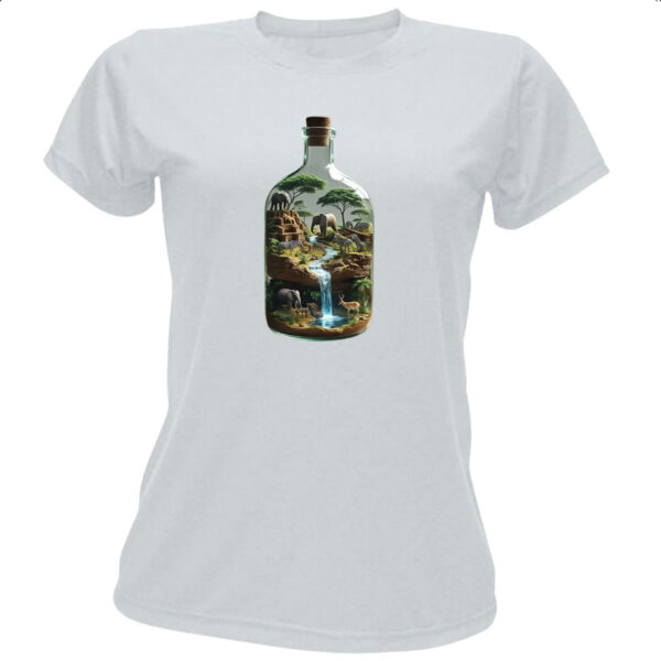 Camiseta Baby Look Oasis Africano na Garrafa