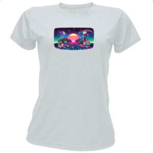 Camiseta Baby Look Nostalgia anos 80 neon