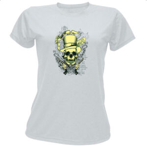 Camiseta Baby Look Caveira e revolveres