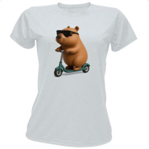 Camiseta Baby Look Capivara no patinete 3D