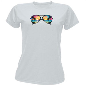 Camiseta Baby Look Oculos reflexo sunset