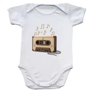 Body infantil Retro Fita K7 notas musicais