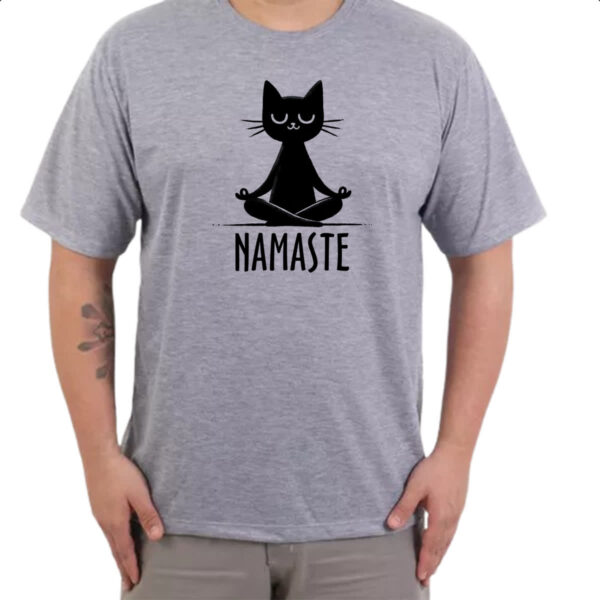 Camiseta Cinza Namaste Gato Preto - Imagem 3