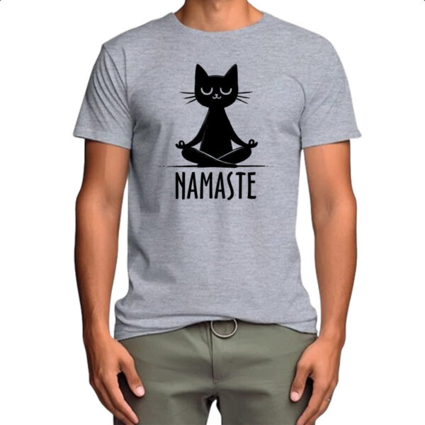 Camiseta Cinza Namaste Gato Preto - Imagem 4