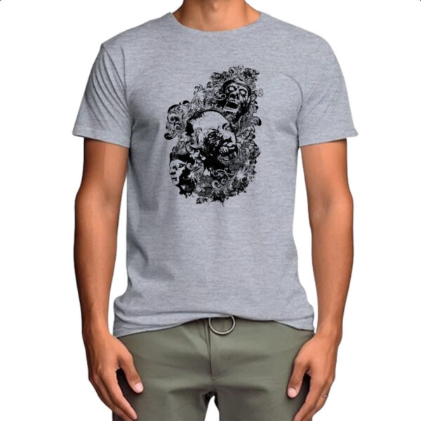 Camiseta Cinza Zumbis psicodelico arte - Imagem 4