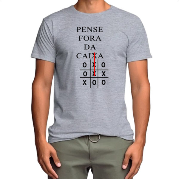 Camiseta Cinza Pense fora da caixa jogo da velha - Imagem 4