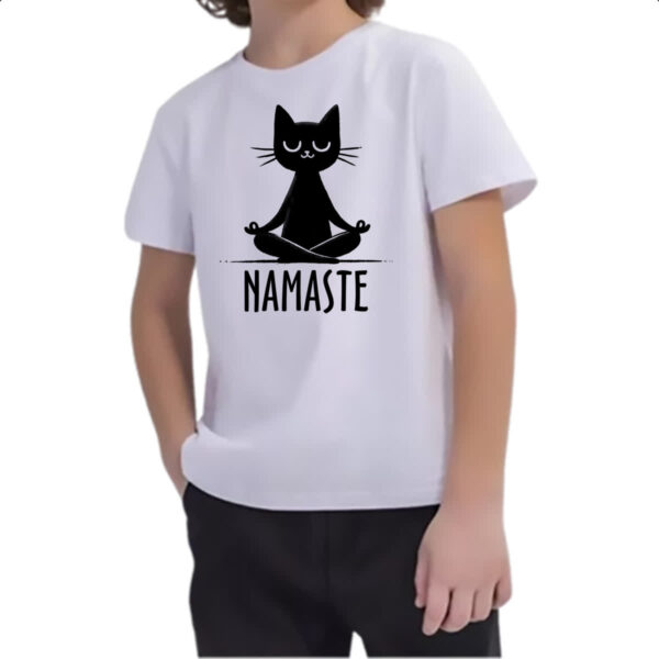Camiseta Infanto Juvenil Namaste Gato Preto - Imagem 2