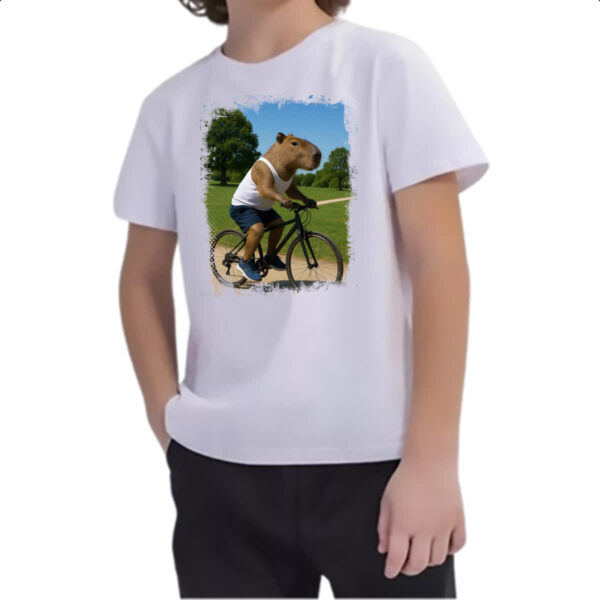 Camiseta Infanto Juvenil Capivara de bicicleta - Imagem 2