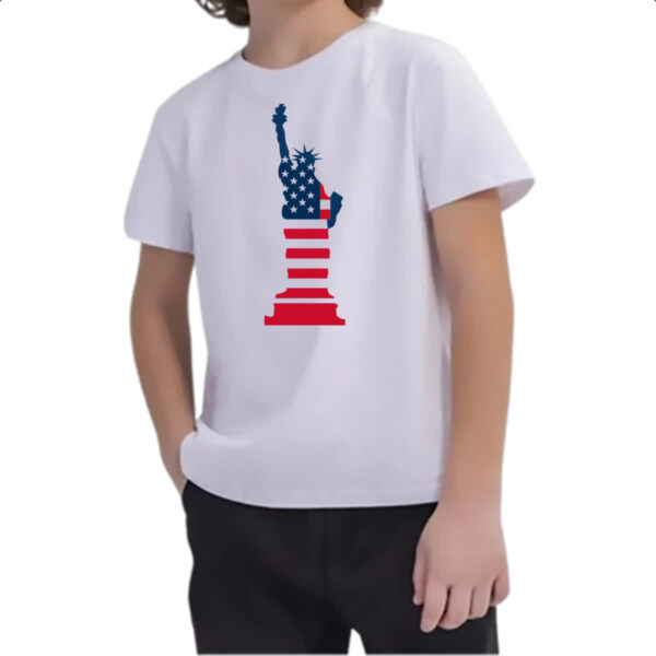Camiseta Infanto Juvenil Estatua Liberdade Silhueta Bandeira EUA - Imagem 2