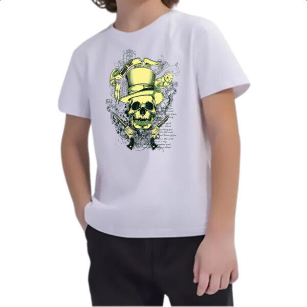 Camiseta Infanto Juvenil Caveira e revolveres - Imagem 2