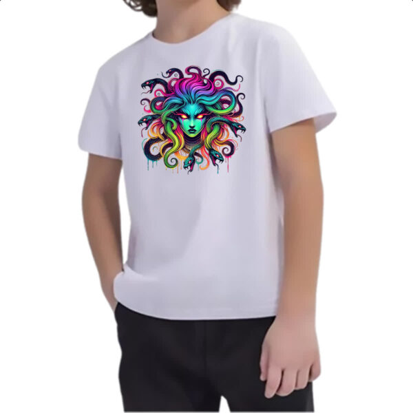 Camiseta Infanto Juvenil Medusa Neon Art - Imagem 2