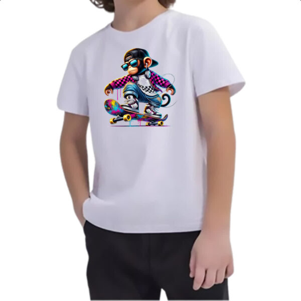 Camiseta Infanto Juvenil Chinpanze hip hop neon - Imagem 2