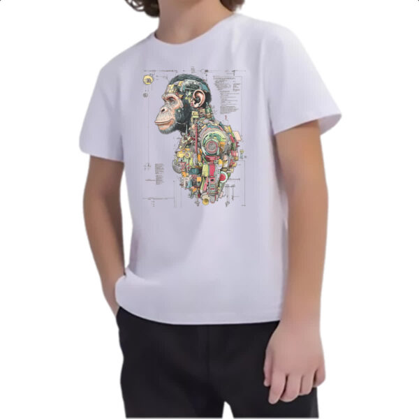 Camiseta Infanto Juvenil Chimpanze Mecanica Interna Cyberpunk - Imagem 2