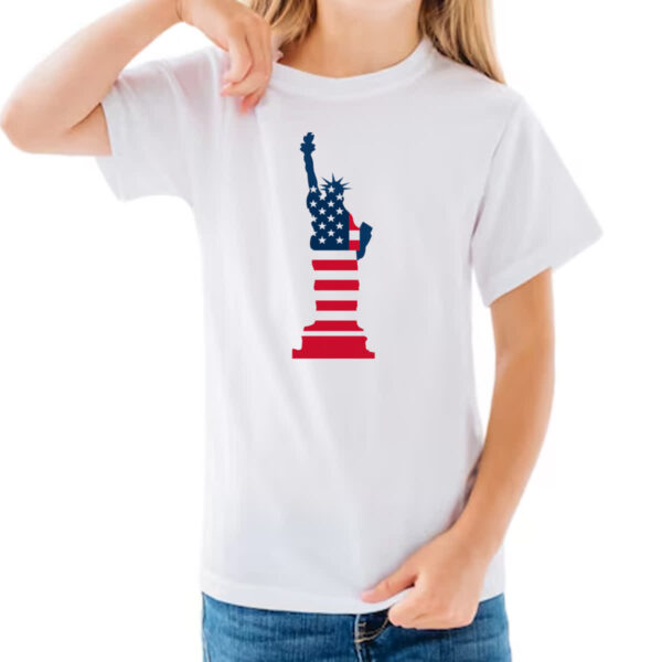 Camiseta Infanto Juvenil Estatua Liberdade Silhueta Bandeira EUA - Imagem 3
