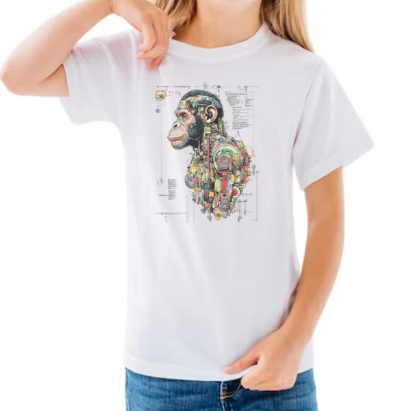 Camiseta Infanto Juvenil Chimpanze Mecanica Interna Cyberpunk - Imagem 3