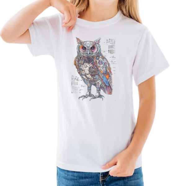 Camiseta Infanto Juvenil Coruja Mecanica Interna Cyberpunk - Imagem 3