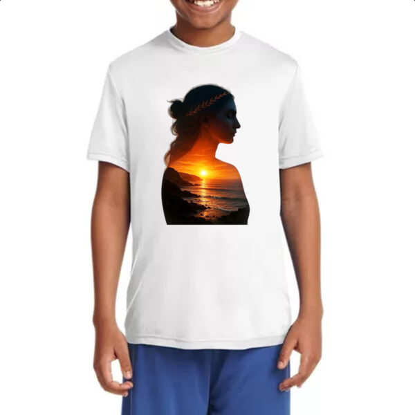 Camiseta Infanto Juvenil Silhueta mulher sunset - Imagem 4