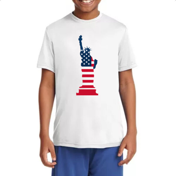 Camiseta Infanto Juvenil Estatua Liberdade Silhueta Bandeira EUA - Imagem 4