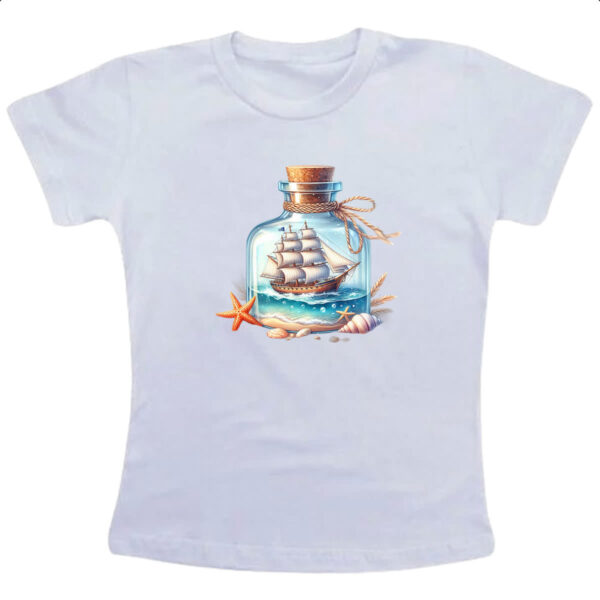 Camiseta Infanto Juvenil Navio na garrafa travel art