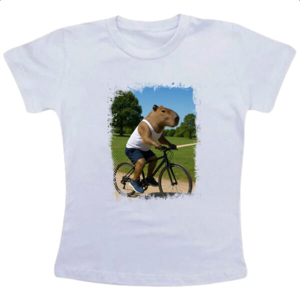 Camiseta Infanto Juvenil Capivara de bicicleta