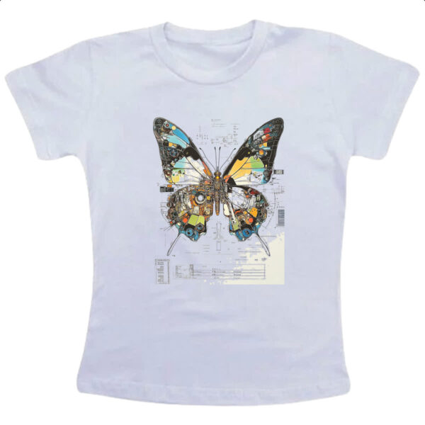 Camiseta Infanto Juvenil Borboleta Mecanica Interna Cyberpunk