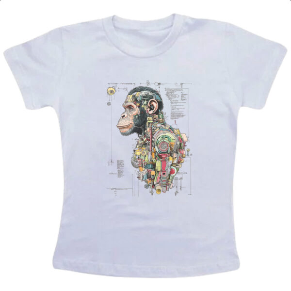 Camiseta Infanto Juvenil Chimpanze Mecanica Interna Cyberpunk