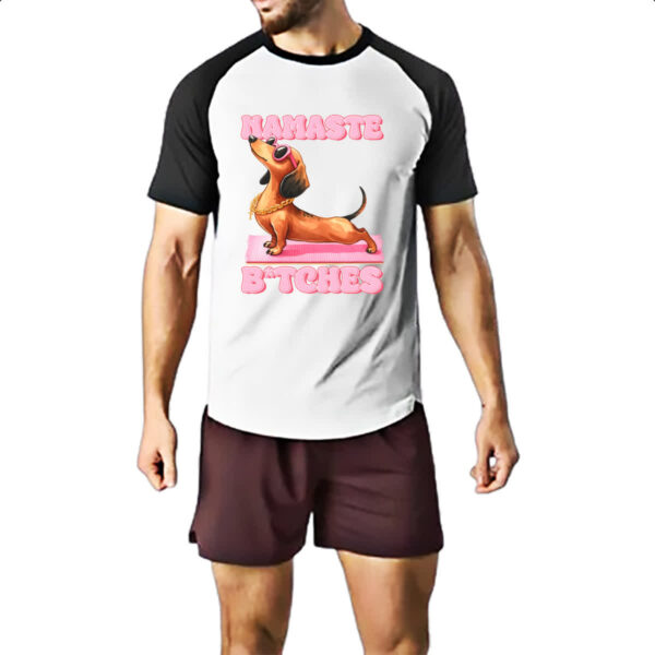 Camiseta Raglan Namaste Dachshund - Imagem 2