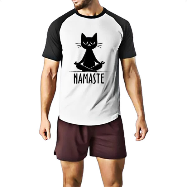 Camiseta Raglan Namaste Gato Preto - Imagem 2