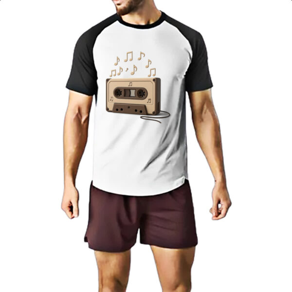 Camiseta Raglan Retro Fita K7 notas musicais - Imagem 2