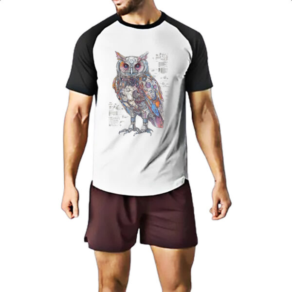 Camiseta Raglan Coruja Mecanica Interna Cyberpunk - Imagem 2