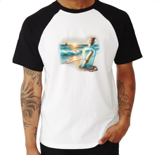 Camiseta Raglan Mensagem na garrada travel art - Imagem 3