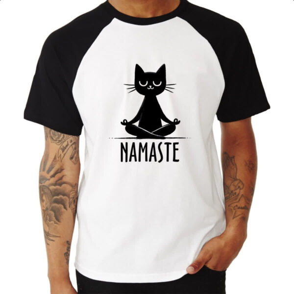 Camiseta Raglan Namaste Gato Preto - Imagem 3