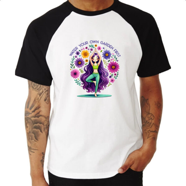 Camiseta Raglan Namaste Yoga Girl Flowers - Imagem 3