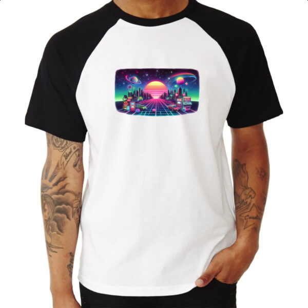 Camiseta Raglan Nostalgia anos 80 neon - Imagem 3